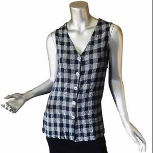 Vintage Christopher & Banks Black & White Gingham Checkered Button Front Vest